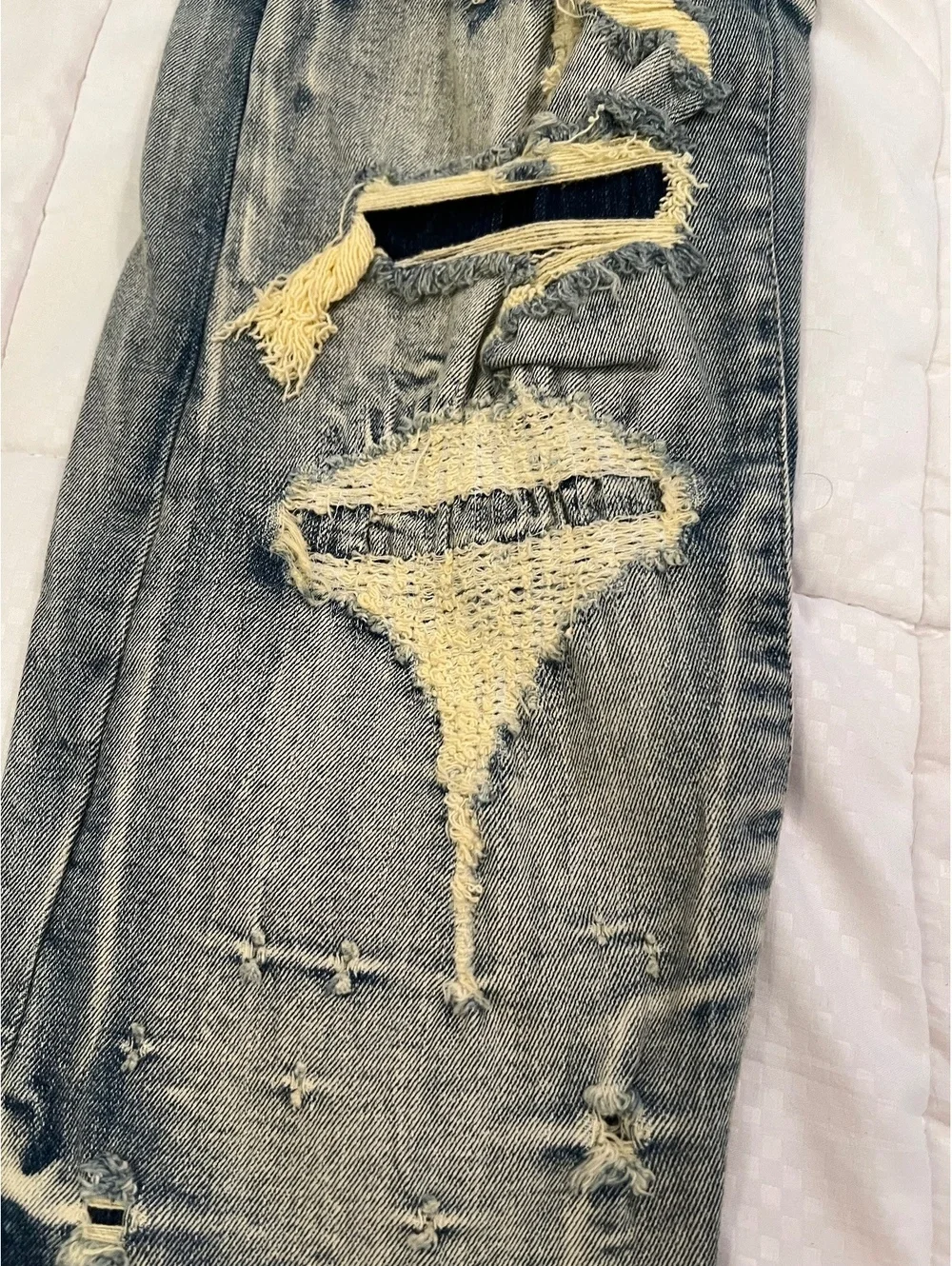 Y2K Distressed patchwork SMOkE RISE Size 48”W x 32” L jeans festival